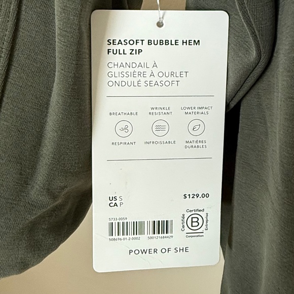 NWT Athleta Seasoft Bubble Hem Full Zip Jacket Green (Size S) - Picture 6 of 7